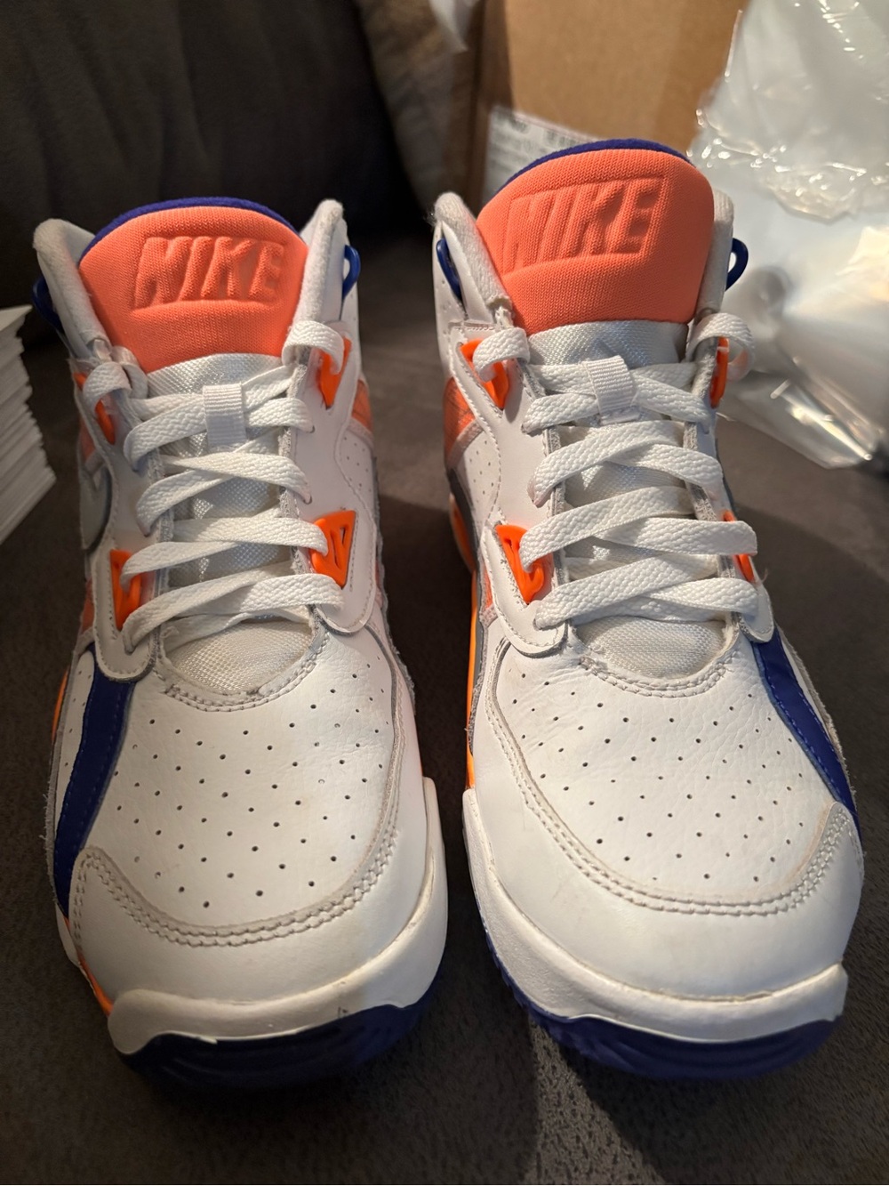 Nike Kids White Orange & Blue High Top Sneakers - Picture 4 of 5